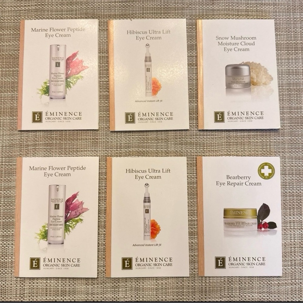 Eminence Organic Skin Care Eye care sampler x6 marine flower hibiscus snow mushr
